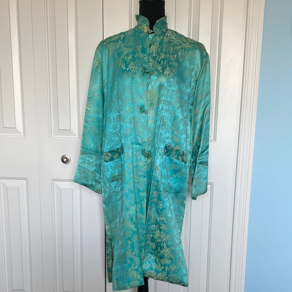 Beautiful Vintage 60’s Teal And Gold Small Brocade Kimono Made In Japan